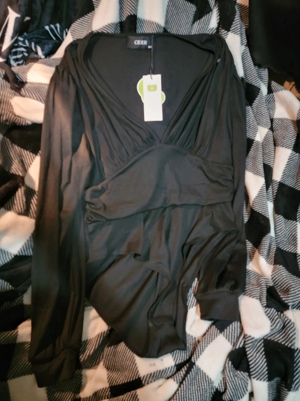 Cider Black Long-Sleeve Wrap Bodysuit